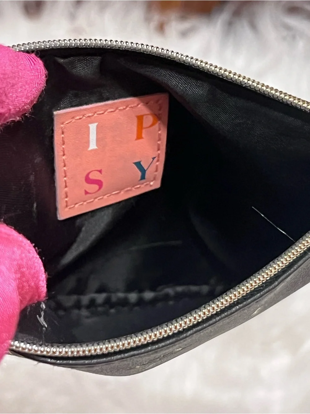 ipsy Black Cosmetic Bag with Gold Graphic Accents